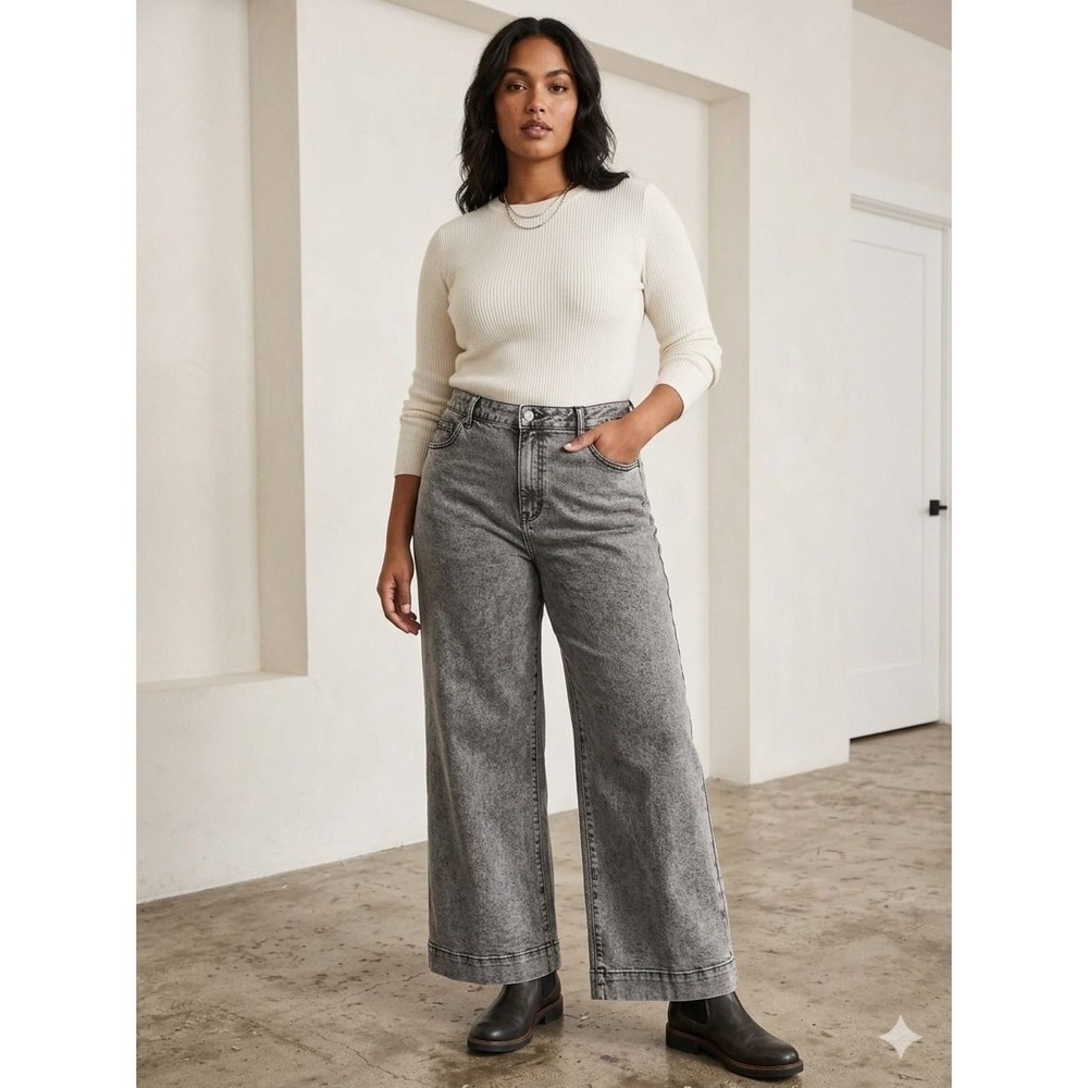 Wide-Leg Washed Gray Women's Jeans